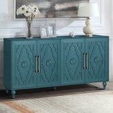 Indian Handmade Solid Wood Carved 4 Doors Sideboard Navy Blue